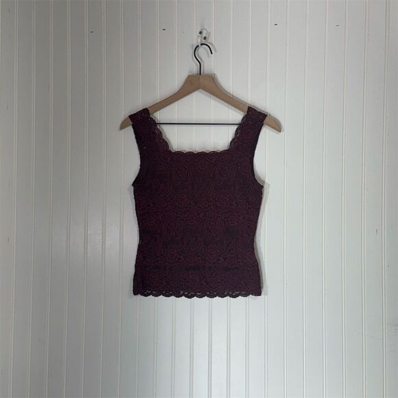 Hanky Panky Burgundy Lace Tank Top Camisole M Made in USA Cottagecore Y2K Boho - Picture 2 of 7